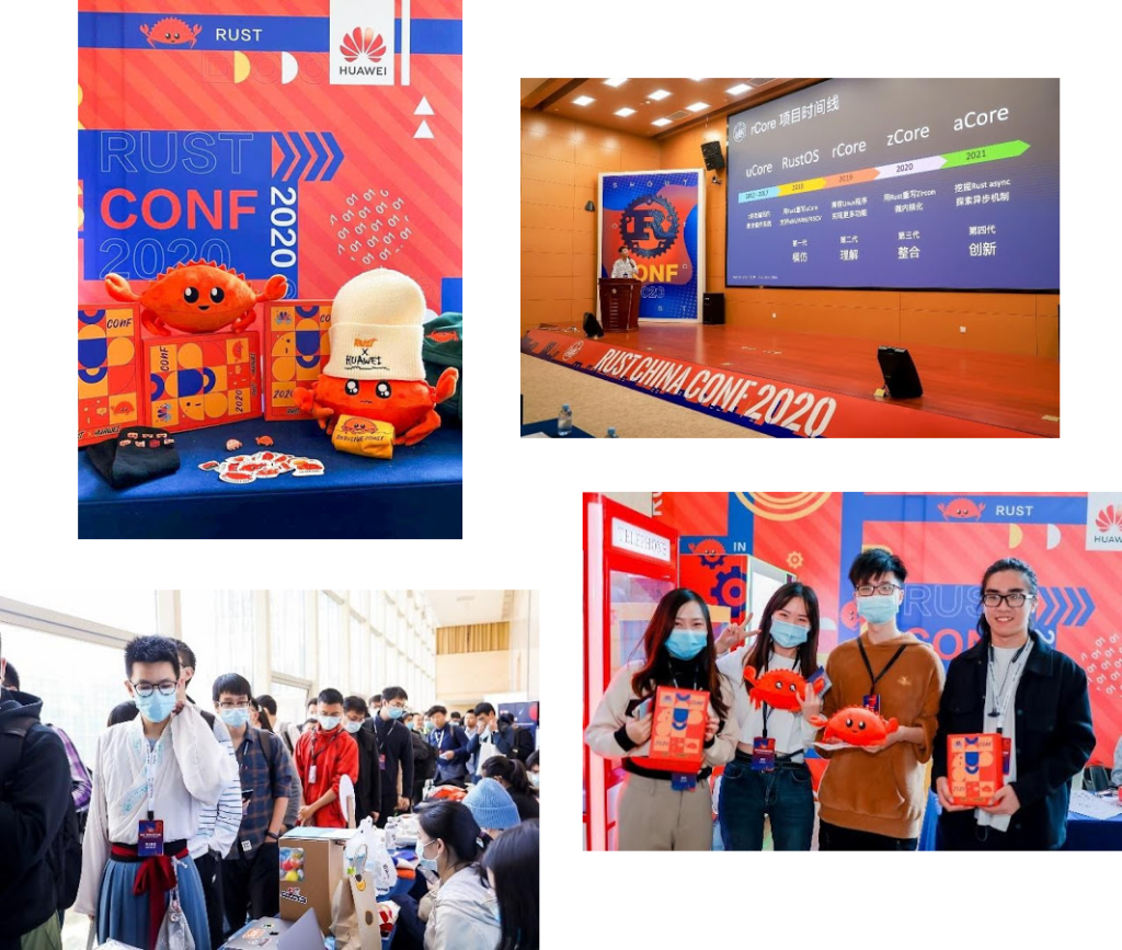 A collage showcasing events from Rust China Conf