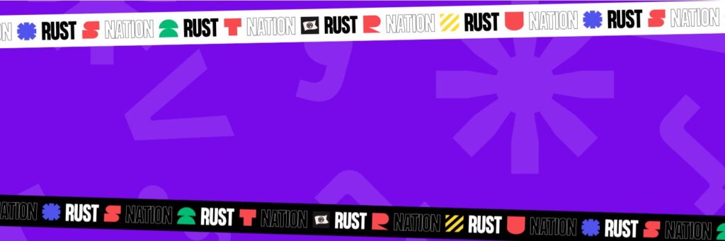 Rust Nation UK graphic banner with repeating words: "Rust Nation UK"